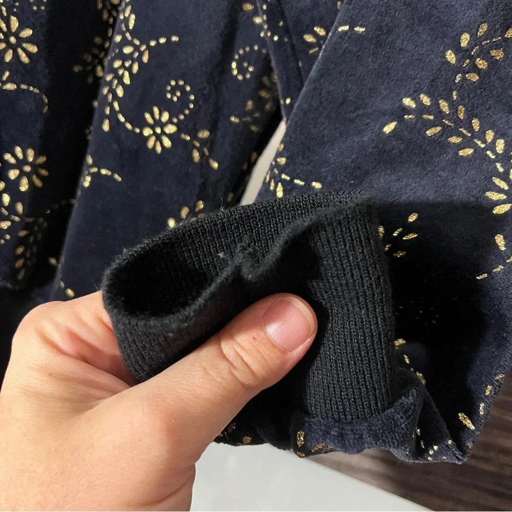 Vintage 90’s Jaclyn Sport Black Velvet Gold Floral Sweatshirt Medium Whimsigoth - Picture 6 of 10